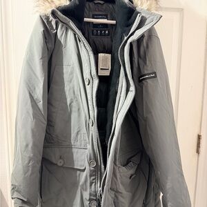 Abercrombie & Fitch Men's Gray Jacket with Fur Hood